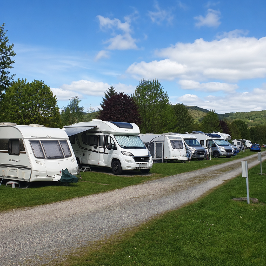 caravans, motorhomes and campervans parked up